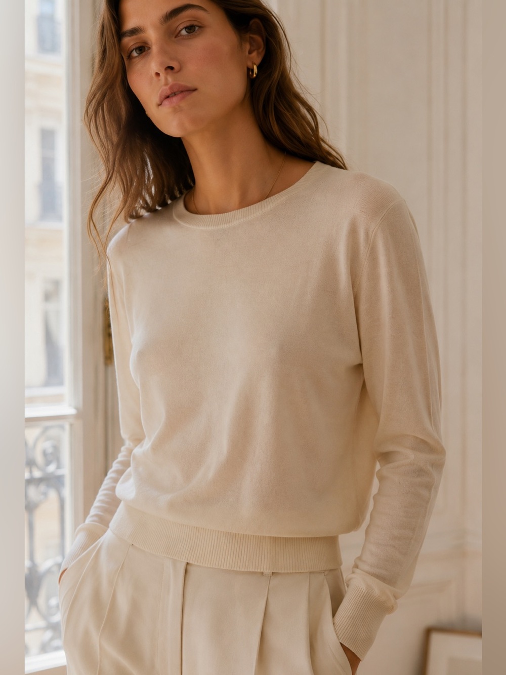 Rick Owens  Light Cream Long-Sleeve Knit Top size small
